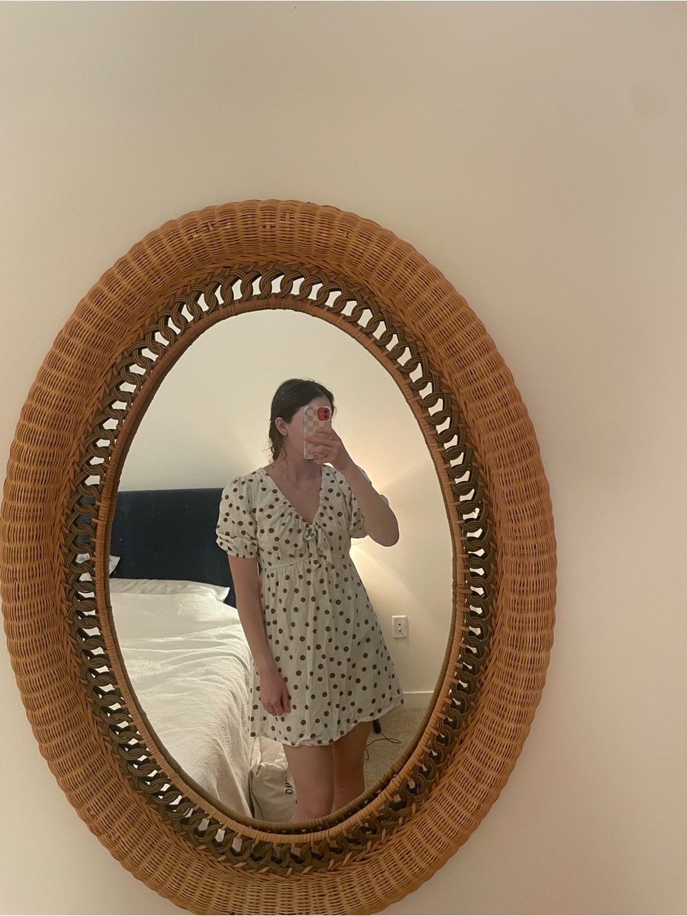 White and brown polka dot dress